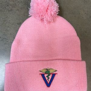 Knit Cap/ Hat; OS; brand new never worn; embroidered Veterinary Caduceus; Pink